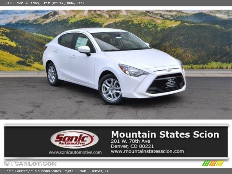 Frost (White) / Blue/Black 2016 Scion iA Sedan