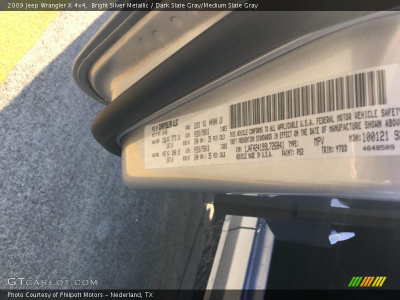 Bright Silver Metallic / Dark Slate Gray/Medium Slate Gray 2009 Jeep Wrangler X 4x4
