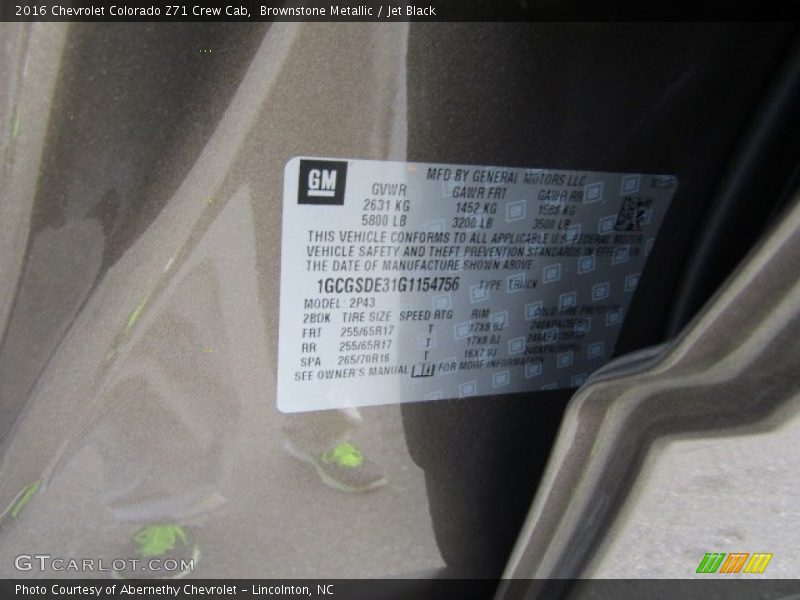 Brownstone Metallic / Jet Black 2016 Chevrolet Colorado Z71 Crew Cab