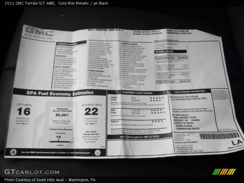 Gold Mist Metallic / Jet Black 2011 GMC Terrain SLT AWD