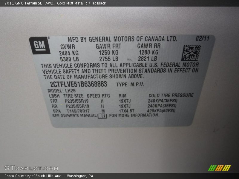 Gold Mist Metallic / Jet Black 2011 GMC Terrain SLT AWD