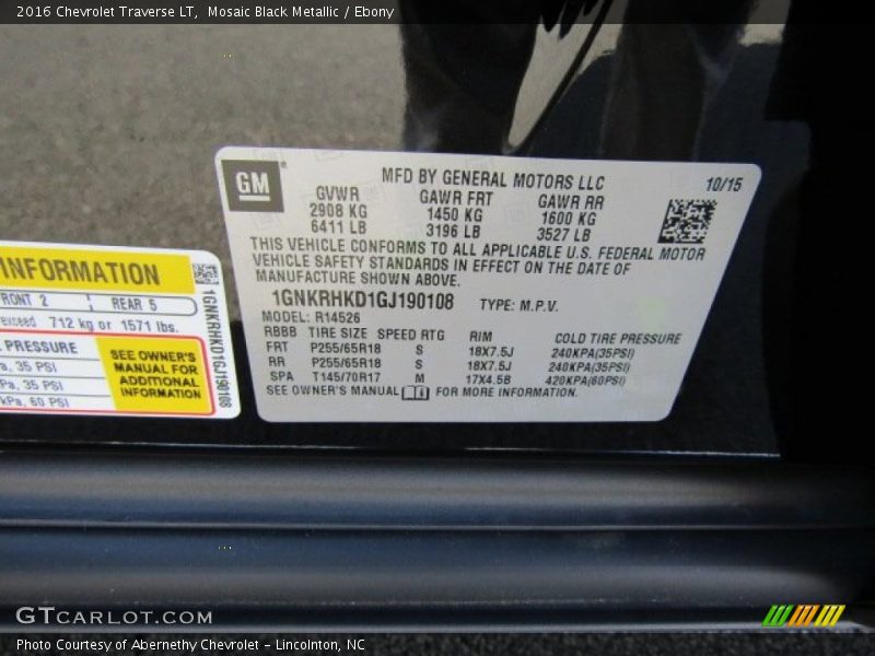Mosaic Black Metallic / Ebony 2016 Chevrolet Traverse LT