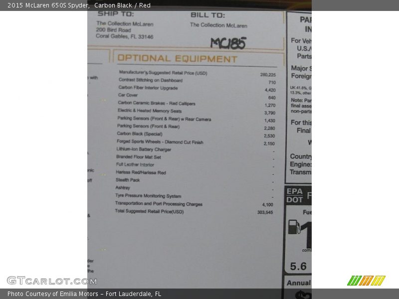  2015 650S Spyder Window Sticker