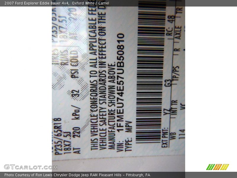 Oxford White / Camel 2007 Ford Explorer Eddie Bauer 4x4