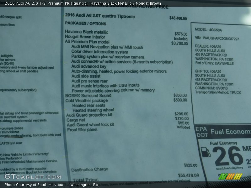 Havanna Black Metallic / Nougat Brown 2016 Audi A6 2.0 TFSI Premium Plus quattro