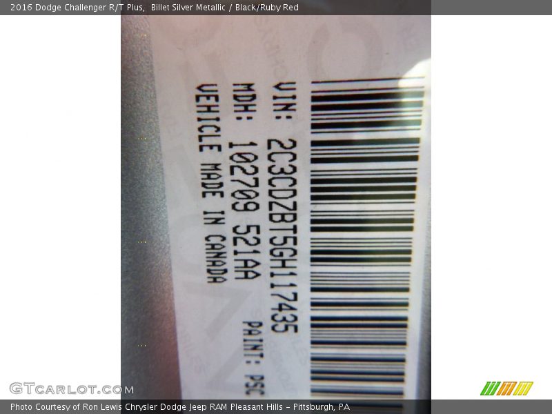 2016 Challenger R/T Plus Billet Silver Metallic Color Code PSC