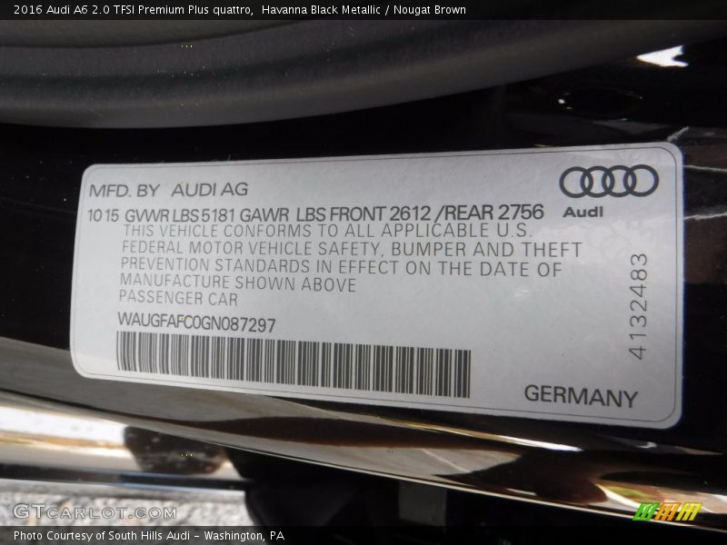 Havanna Black Metallic / Nougat Brown 2016 Audi A6 2.0 TFSI Premium Plus quattro
