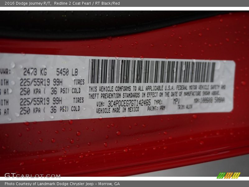 2016 Journey R/T Redline 2 Coat Pearl Color Code PRM