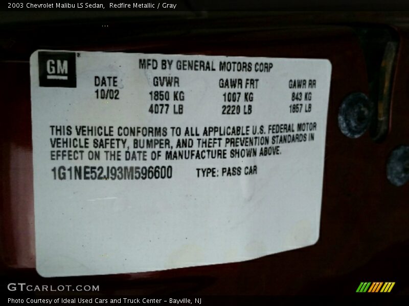 Redfire Metallic / Gray 2003 Chevrolet Malibu LS Sedan