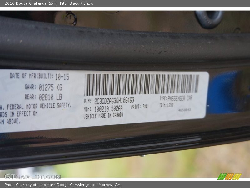 2016 Challenger SXT Pitch Black Color Code PX8