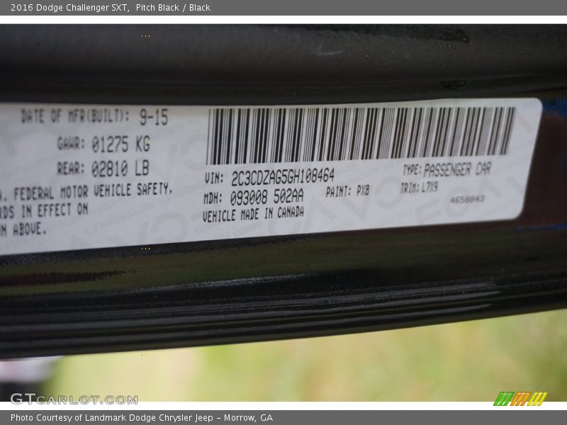 Pitch Black / Black 2016 Dodge Challenger SXT