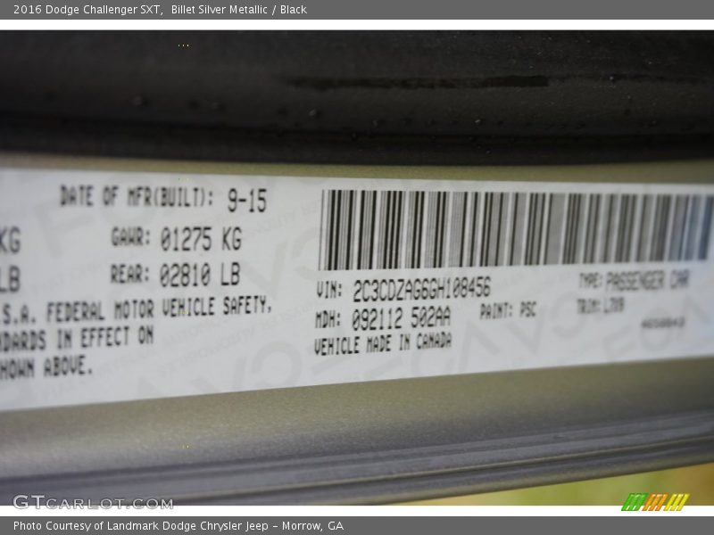 2016 Challenger SXT Billet Silver Metallic Color Code PSC
