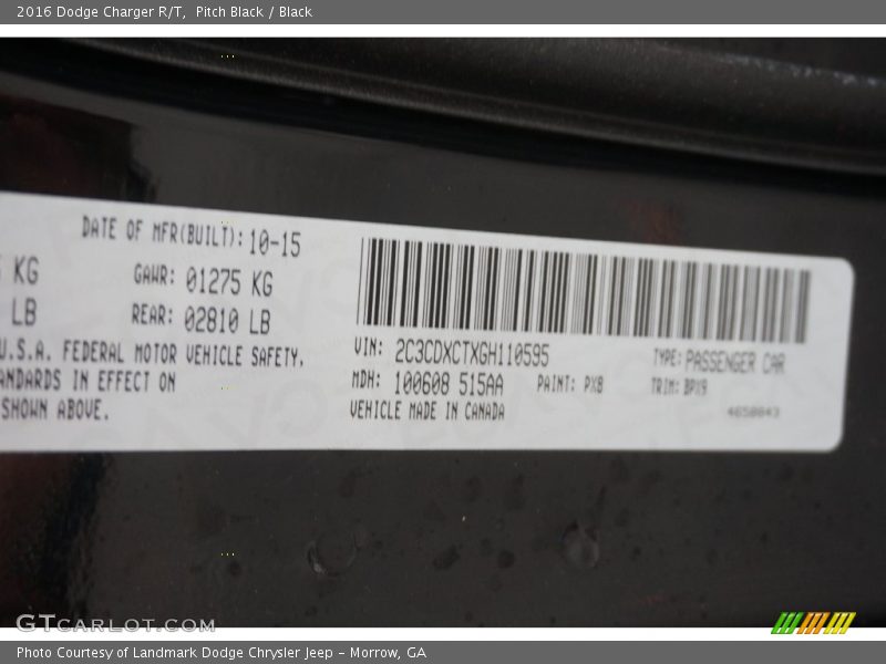 Pitch Black / Black 2016 Dodge Charger R/T