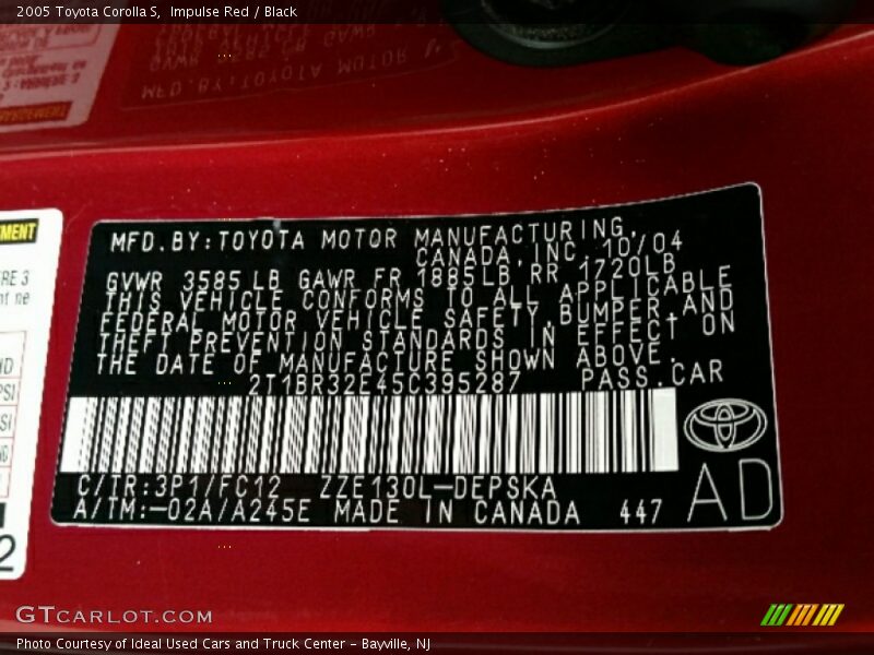 Impulse Red / Black 2005 Toyota Corolla S