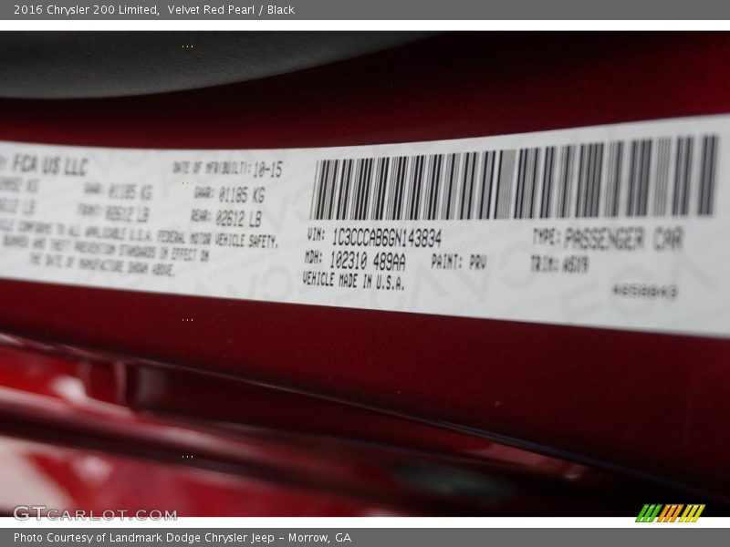 Velvet Red Pearl / Black 2016 Chrysler 200 Limited