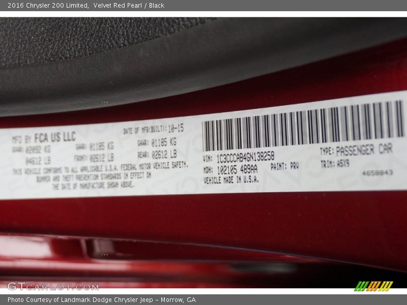 Velvet Red Pearl / Black 2016 Chrysler 200 Limited