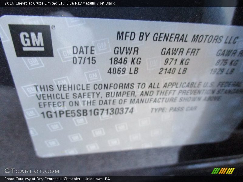 Blue Ray Metallic / Jet Black 2016 Chevrolet Cruze Limited LT