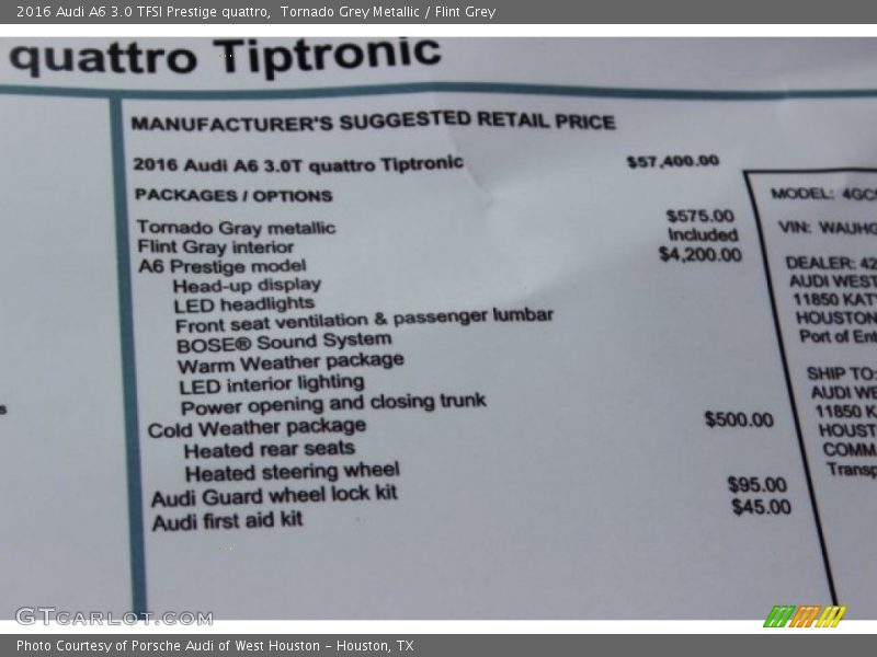 Tornado Grey Metallic / Flint Grey 2016 Audi A6 3.0 TFSI Prestige quattro