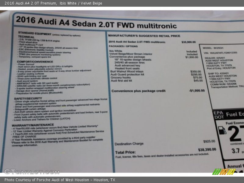 Ibis White / Velvet Beige 2016 Audi A4 2.0T Premium