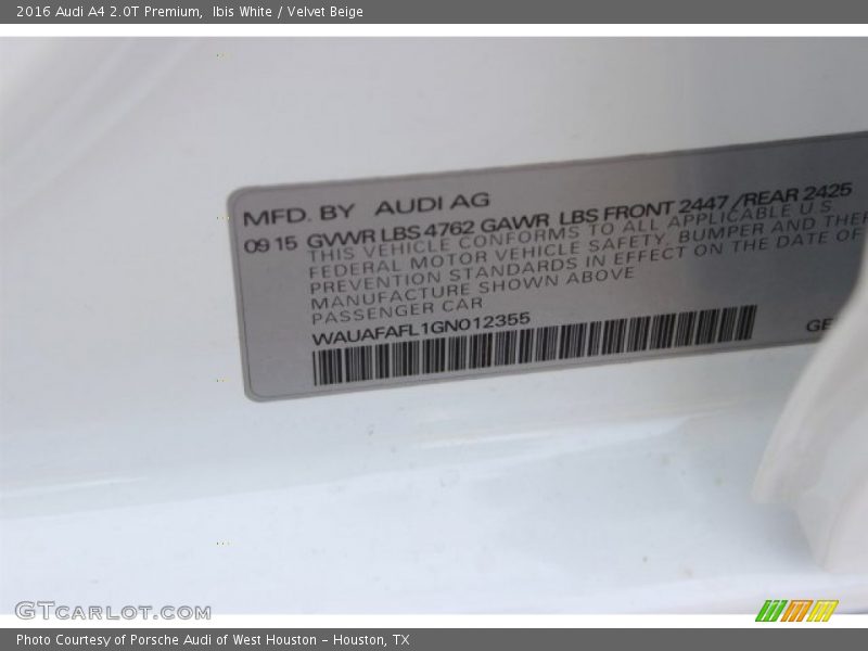 Ibis White / Velvet Beige 2016 Audi A4 2.0T Premium