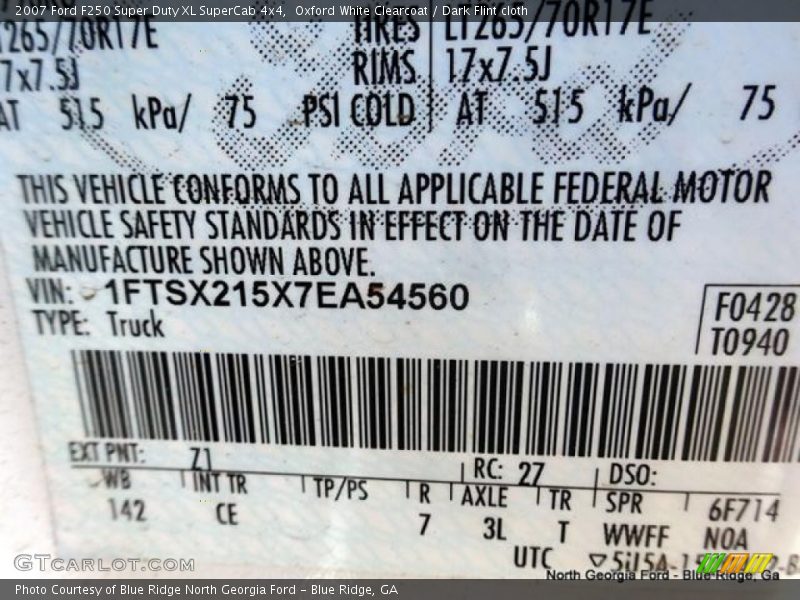 Oxford White Clearcoat / Dark Flint cloth 2007 Ford F250 Super Duty XL SuperCab 4x4