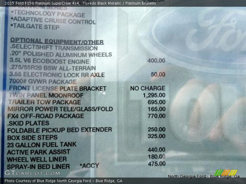 Tuxedo Black Metallic / Platinum Brunello 2015 Ford F150 Platinum SuperCrew 4x4