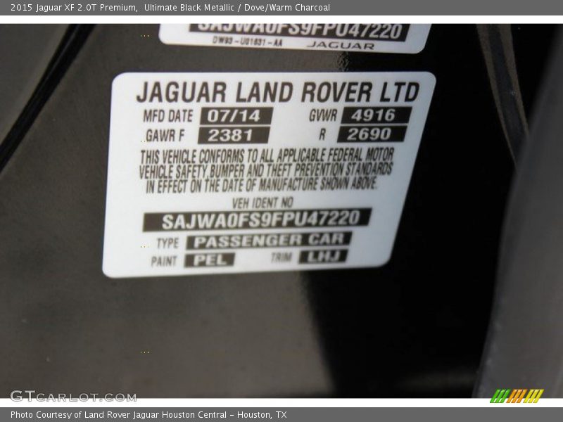 2015 XF 2.0T Premium Ultimate Black Metallic Color Code PEL