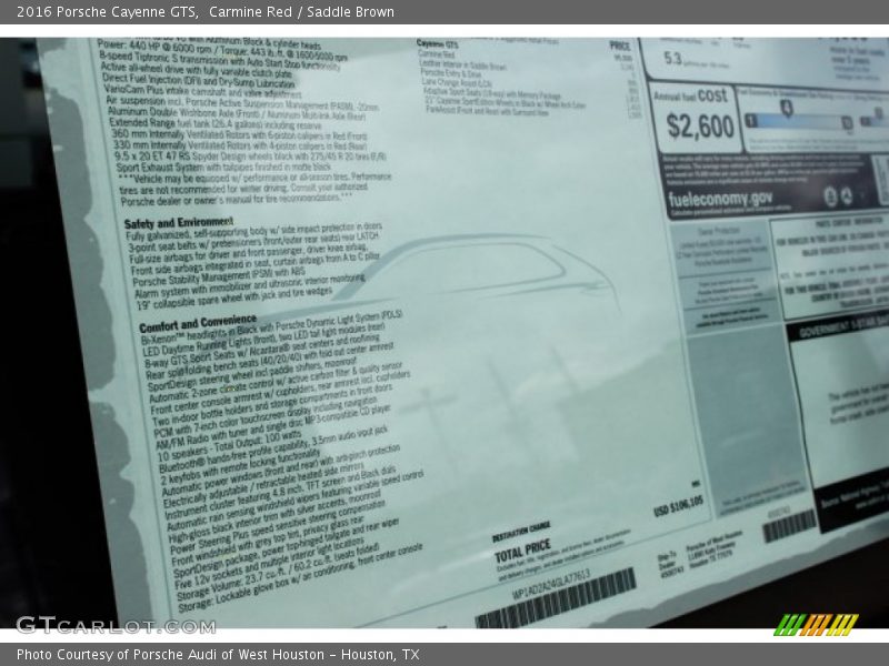  2016 Cayenne GTS Window Sticker