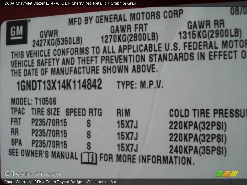 Dark Cherry Red Metallic / Graphite Gray 2004 Chevrolet Blazer LS 4x4