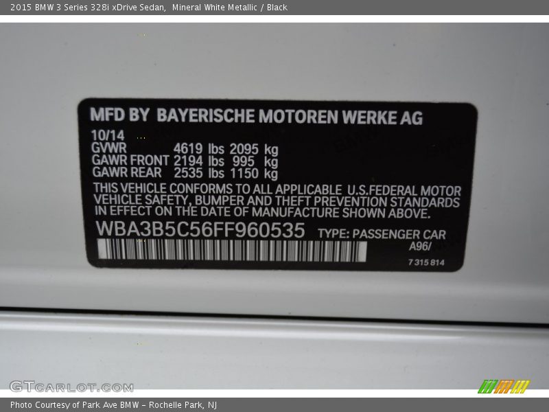 2015 3 Series 328i xDrive Sedan Mineral White Metallic Color Code A96