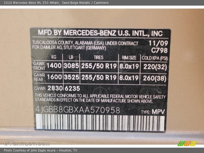 Sand Beige Metallic / Cashmere 2010 Mercedes-Benz ML 350 4Matic