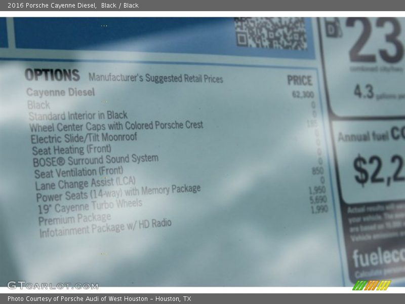  2016 Cayenne Diesel Window Sticker