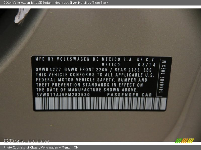 Moonrock Silver Metallic / Titan Black 2014 Volkswagen Jetta SE Sedan