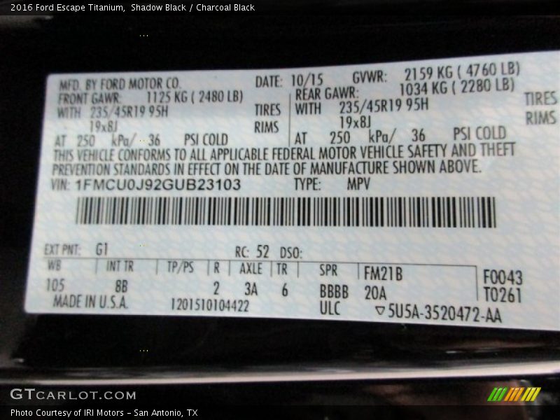 Shadow Black / Charcoal Black 2016 Ford Escape Titanium