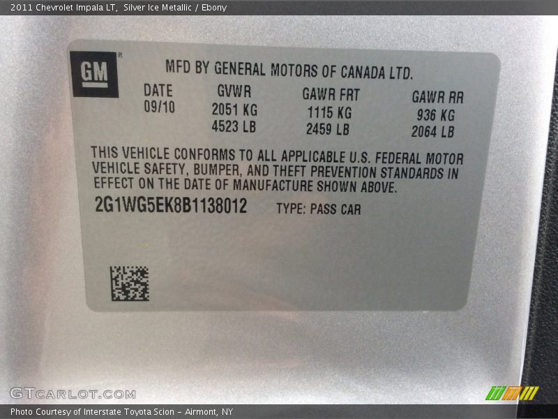 Silver Ice Metallic / Ebony 2011 Chevrolet Impala LT