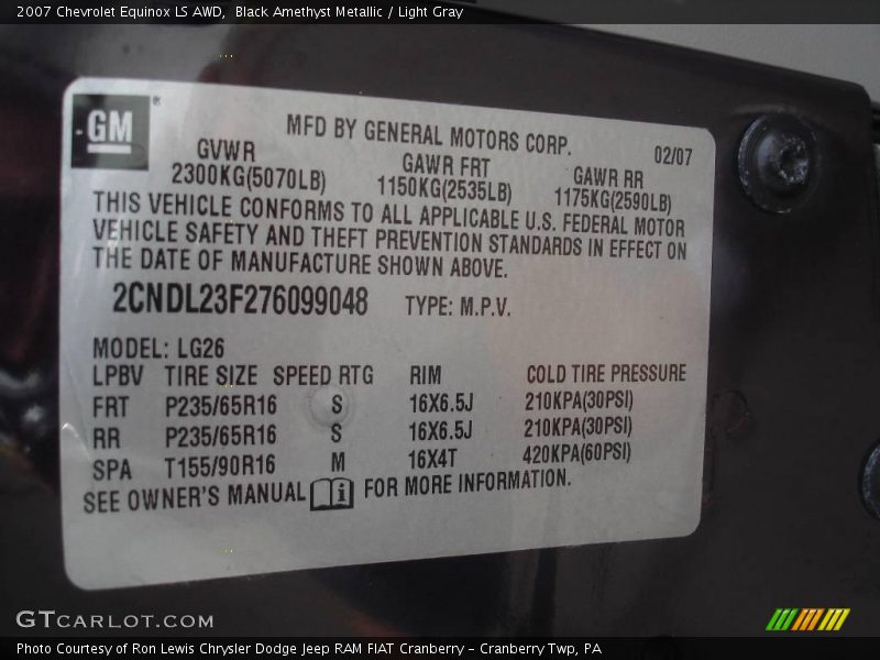 Black Amethyst Metallic / Light Gray 2007 Chevrolet Equinox LS AWD