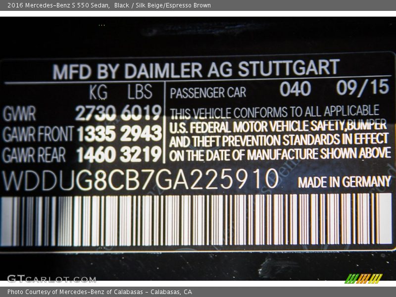Black / Silk Beige/Espresso Brown 2016 Mercedes-Benz S 550 Sedan