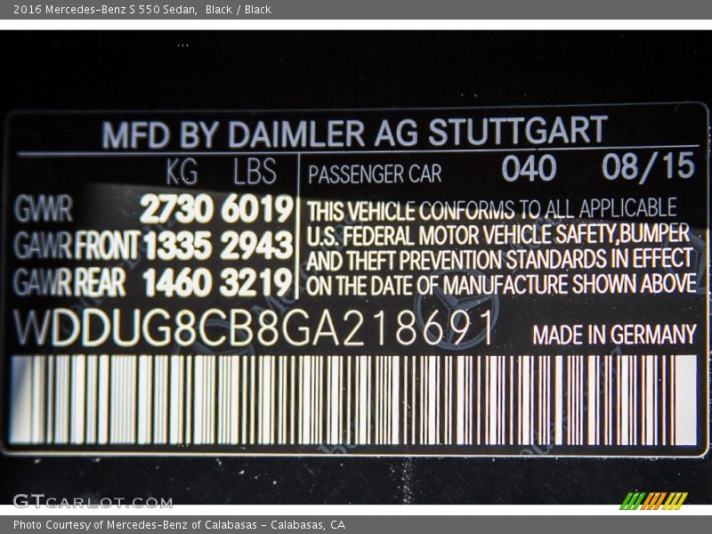 Black / Black 2016 Mercedes-Benz S 550 Sedan