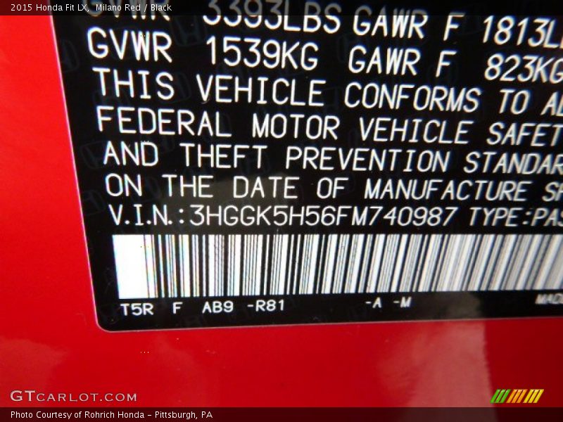 Milano Red / Black 2015 Honda Fit LX