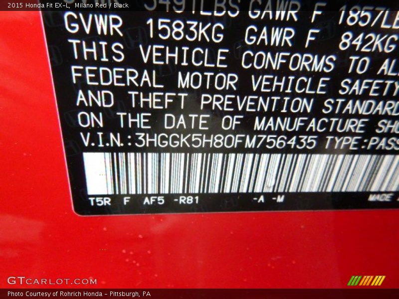 Milano Red / Black 2015 Honda Fit EX-L