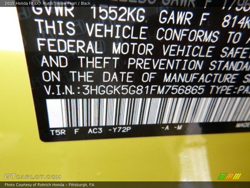 Mystic Yellow Pearl / Black 2015 Honda Fit EX