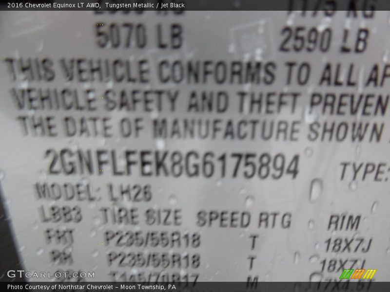 Tungsten Metallic / Jet Black 2016 Chevrolet Equinox LT AWD