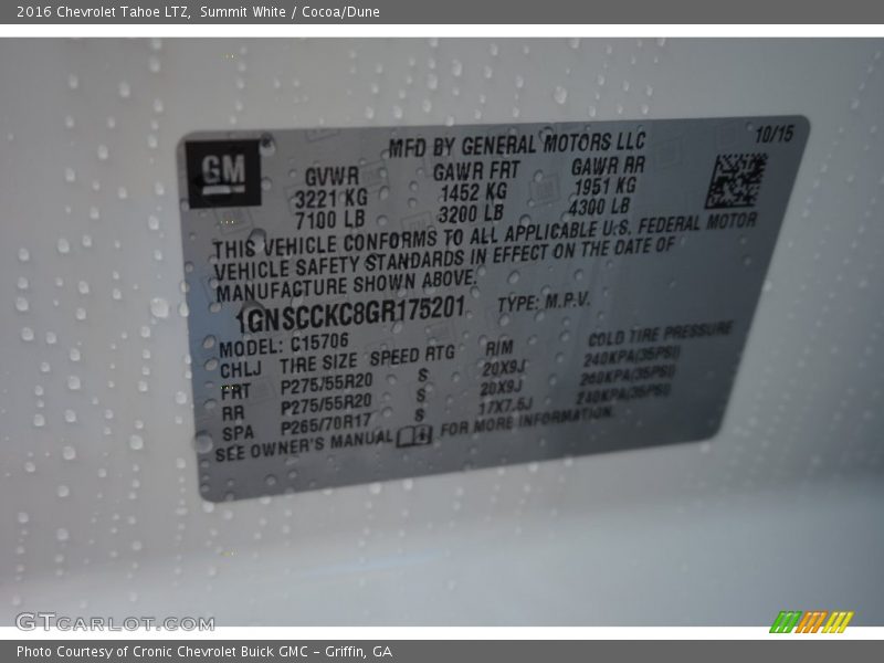 Summit White / Cocoa/Dune 2016 Chevrolet Tahoe LTZ