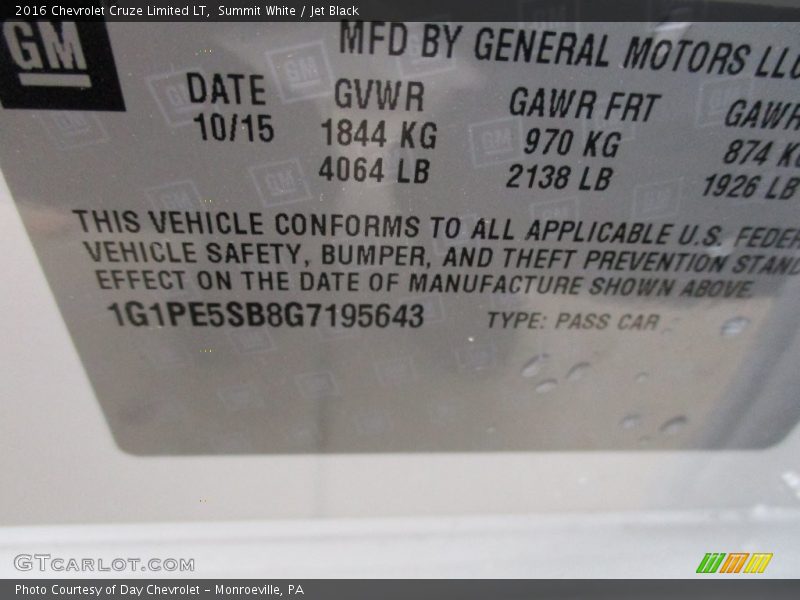 Summit White / Jet Black 2016 Chevrolet Cruze Limited LT