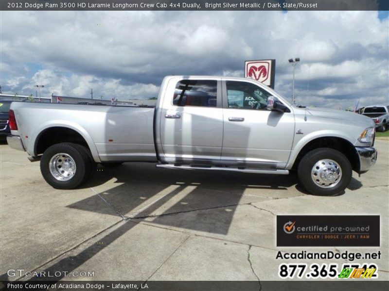 Bright Silver Metallic / Dark Slate/Russet 2012 Dodge Ram 3500 HD Laramie Longhorn Crew Cab 4x4 Dually