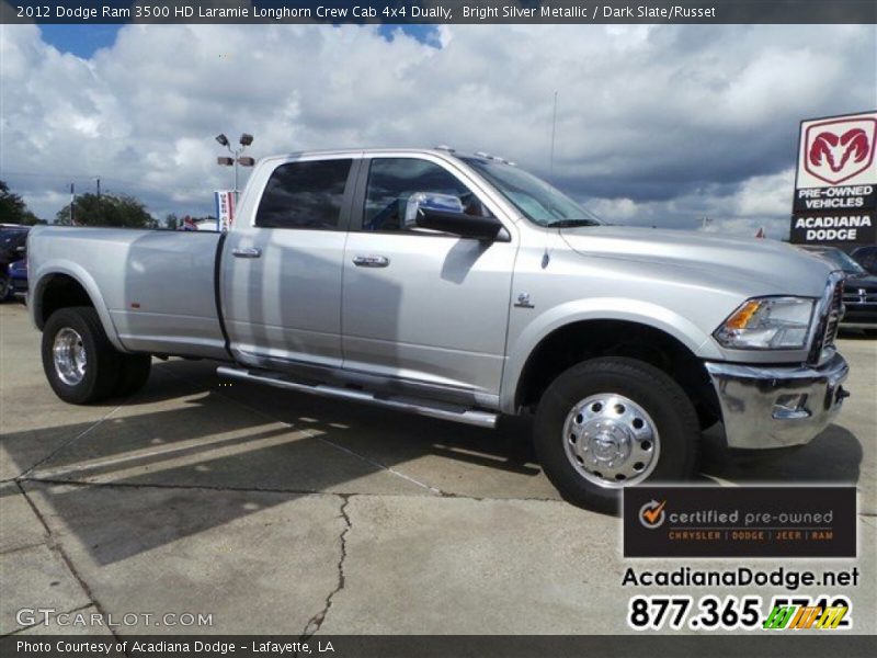 Bright Silver Metallic / Dark Slate/Russet 2012 Dodge Ram 3500 HD Laramie Longhorn Crew Cab 4x4 Dually