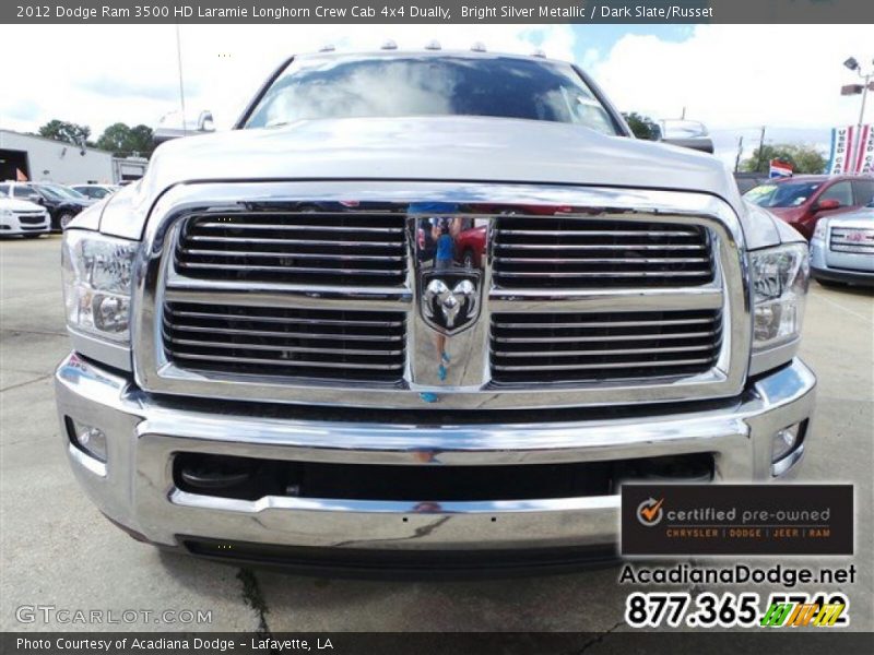 Bright Silver Metallic / Dark Slate/Russet 2012 Dodge Ram 3500 HD Laramie Longhorn Crew Cab 4x4 Dually