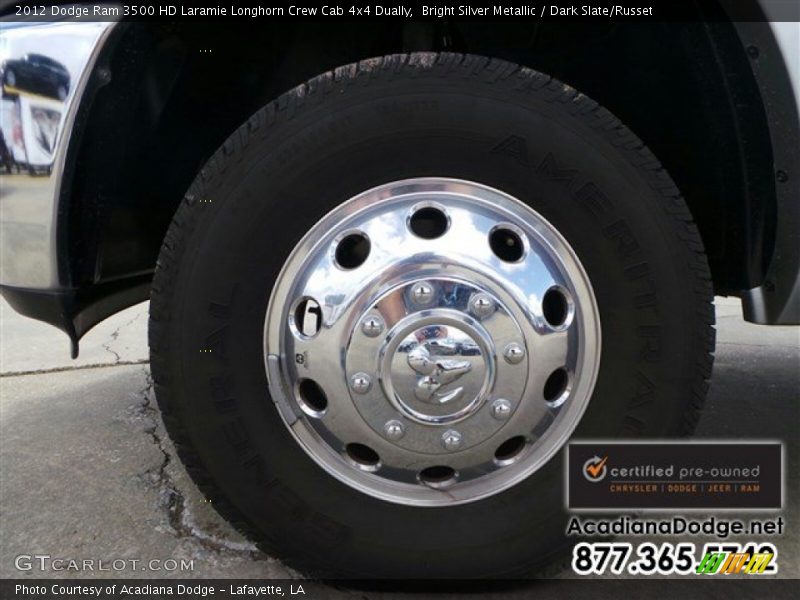 Bright Silver Metallic / Dark Slate/Russet 2012 Dodge Ram 3500 HD Laramie Longhorn Crew Cab 4x4 Dually