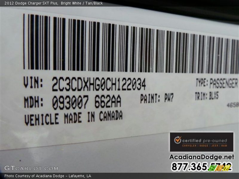 Bright White / Tan/Black 2012 Dodge Charger SXT Plus