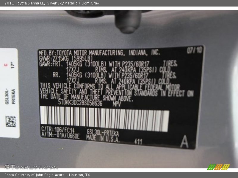 Silver Sky Metallic / Light Gray 2011 Toyota Sienna LE